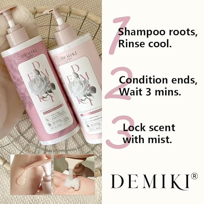 DEMIKI Shampoo for Women,Japanese Shampoo for Oily Hair, Keratin Care,Organic Rose Scent, Pink, Clarifying, Moisturizing, Anti Dandruff, Volumizing Hair Care, Sulfate Free & Paraben Free, 450ml,16oz