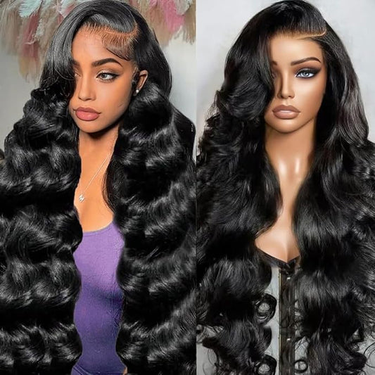 34 Inch 13x6 Lace Front Wigs Human Hair Pre Plucked 200% Density Body Wave HD Transparent Lace Frontal Wigs For Women Can Last 6-9 Months Tangle-Free Natural Color Glueless Wigs with Baby Hair