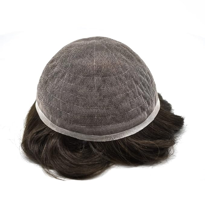 Toupee For Men Real Human Hair System Full Swiss Lace Mens Toupee Lace Hair Piece For Men Hair System Bleached Knots 8x10 120% Medium light density 2# DARKEST BROWN