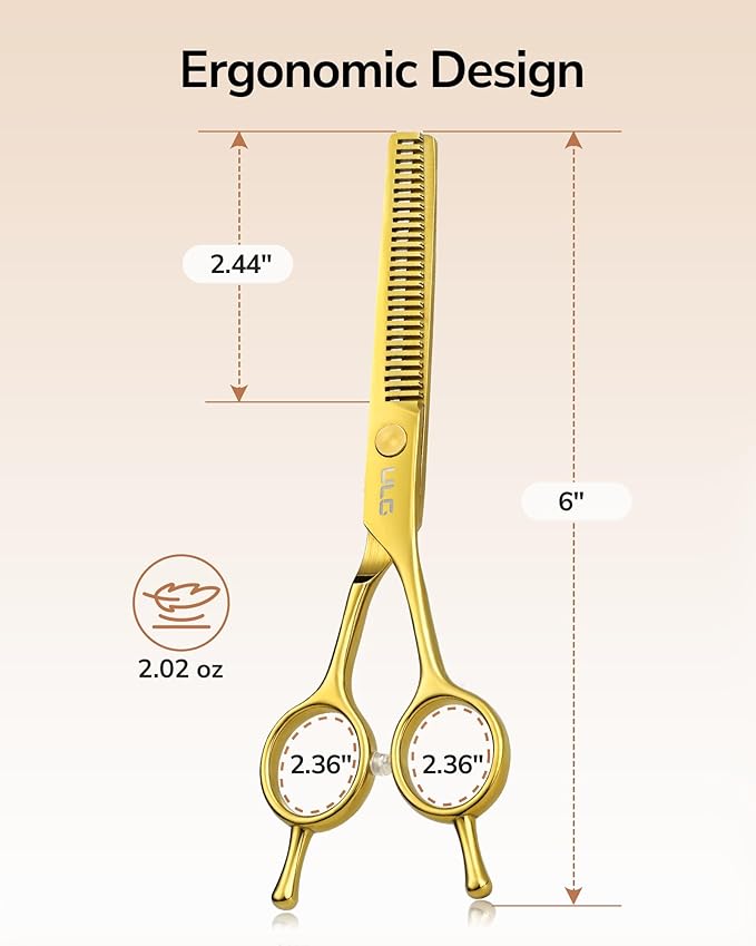 ULG Professional Texturizing & Thinning Shears - 6.5’’ Hair Cutting Scissors, Ultra Sharp Japanese Stainless Steel, Ambidextrous Ergonomic Handle for Barbers, Stylists, Salon & Home Use, Gold