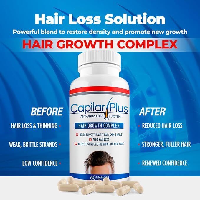 | Capilar Plus with Anti-Androgen System | Hair Growth Supplement | Hair Loss Treatment | Healthy Skin, Hair & Nails - Count 60 (1)
