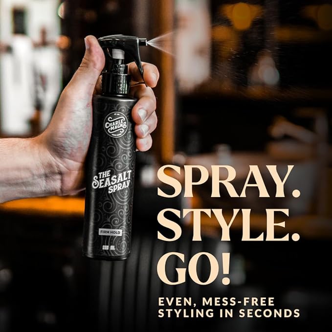 Charlemagne Sea Salt Hair Spray - 6.76 fl oz, Pack of 1, Mediterranean Breeze - Firm Hold & Volume Boost Sea Salt Spray for Men - Heat Protection - Matte Finish Tousled Beach Hair