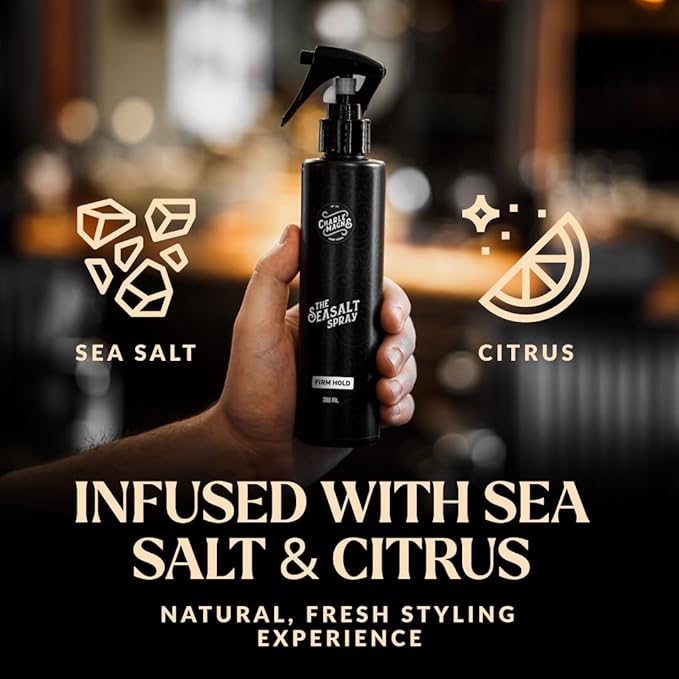Charlemagne Sea Salt Hair Spray - 6.76 fl oz, Pack of 1, Mediterranean Breeze - Firm Hold & Volume Boost Sea Salt Spray for Men - Heat Protection - Matte Finish Tousled Beach Hair