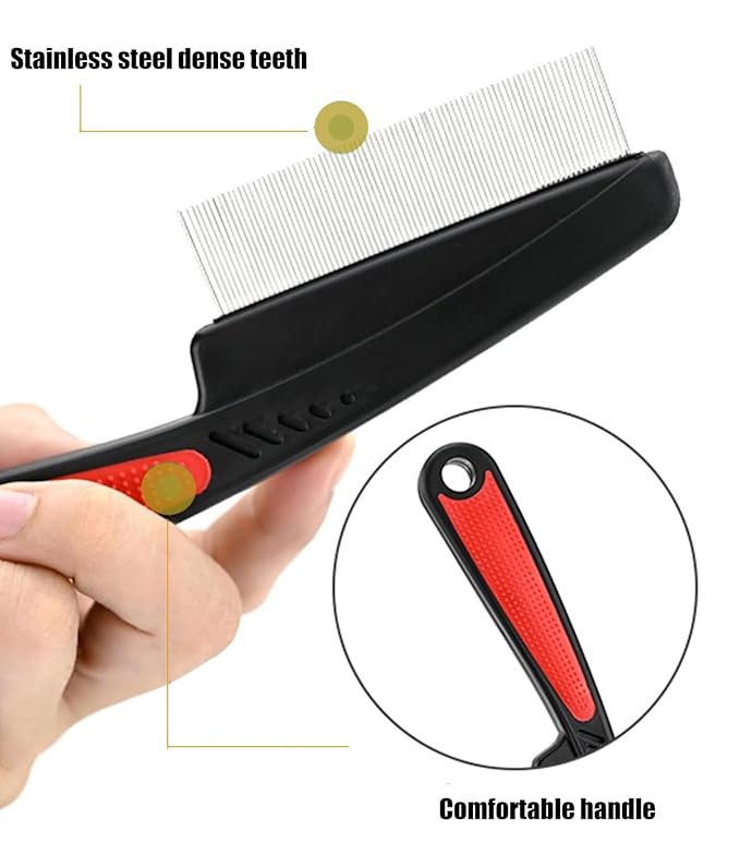 Dandruff Comb Fine Tooth Scalp Detox Comb Lice for Women, Men & Kids Stainless Steel Scalp Detoxing, Sweep & Massage Hair Brush Tool for Hair Care (Black+Red)