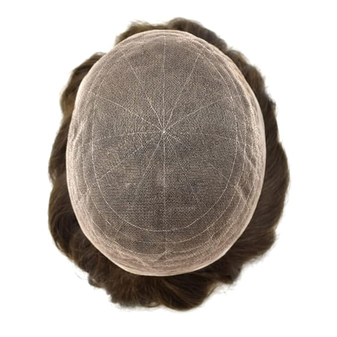 Toupee For Men Real Human Hair System Full Swiss Lace Mens Toupee Lace Hair Piece For Men Hair System Bleached Knots 7x9 120% Medium light density 3# DARK BROWN