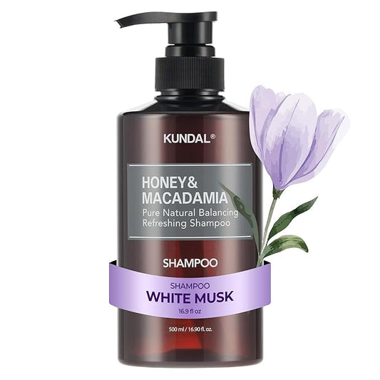 KUNDAL Honey & Macadamia Natural Shampoo [White Musk] Korean Hair Care Shampoo Damage Repair Strengthen, Nourish, with Argan Oil, Free Paraben & Sulfate 16.9 fl oz,Stocking Stuffers