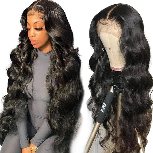 13x5 Body Wave Lace Front Wigs Human Hair Pre Plucked Small Knots with Baby Hair 180 Density 28 inch HD Full Frontal Glueless Human Hair Wigs For Women