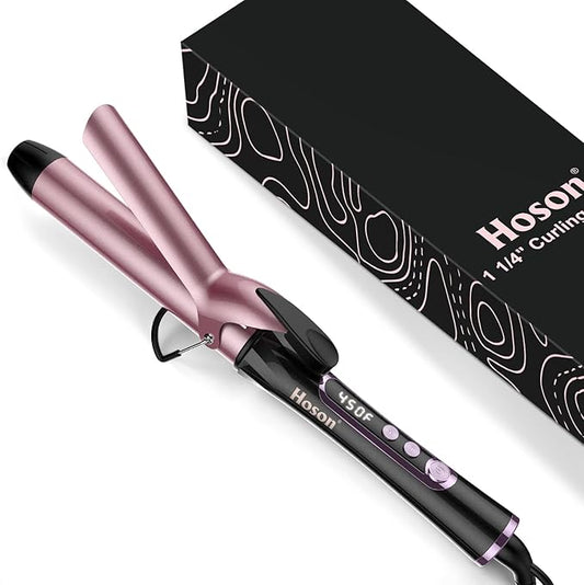 1 1/4 inch Curling Iron, Dual Voltage Hair Curling Iron Heat up to 450°F, Professiona Curling Wand Ceramic Tourmaline(Rose Gold)