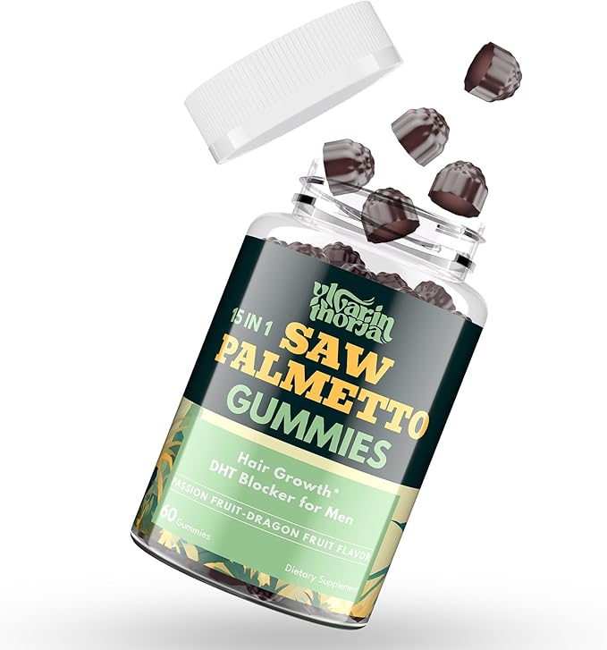 Saw Palmetto Gummies for Men – 600mg Extra Strength DHT Blocker with Biotin, Pumpkin Seed – Supports Prostate Function, Urinary Flow & Hair Regrowth Supplement, 60 Passionfruit-Dragonfruit Gummies