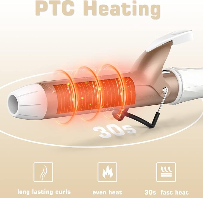 1 1/4 inch Curling Iron, Dual Voltage Hair Curling Iron Heat up to 450°F, Professiona Curling Wand Ceramic Tourmaline(Champagne Gold)