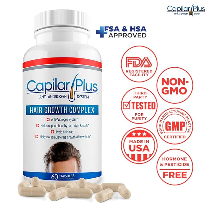 | Capilar Plus with Anti-Androgen System | Hair Growth Supplement | Hair Loss Treatment | Healthy Skin, Hair & Nails - Count 60 (2)