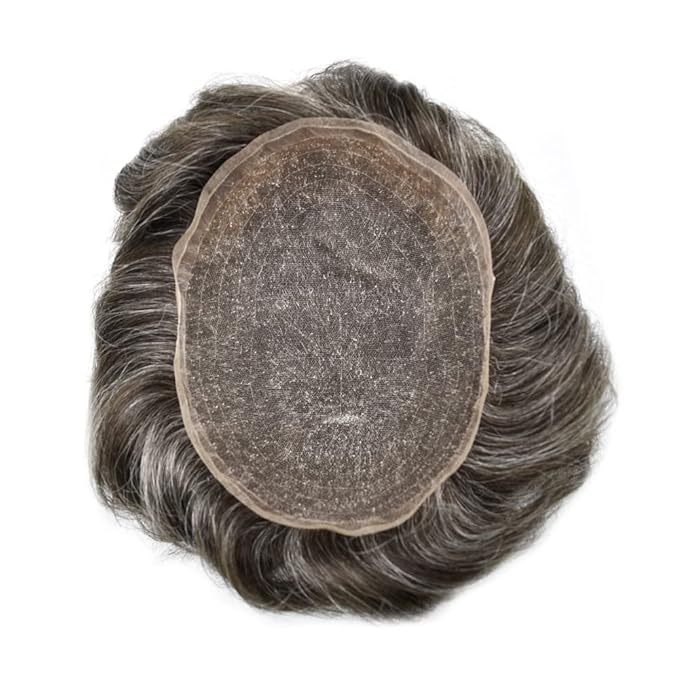 Toupee For Men Real Human Hair System Full Swiss Lace Mens Toupee Lace Hair Piece For Men Hair System Bleached Knots 8x10-90% light density#230 2# DARKEST BROWN+30% GREY