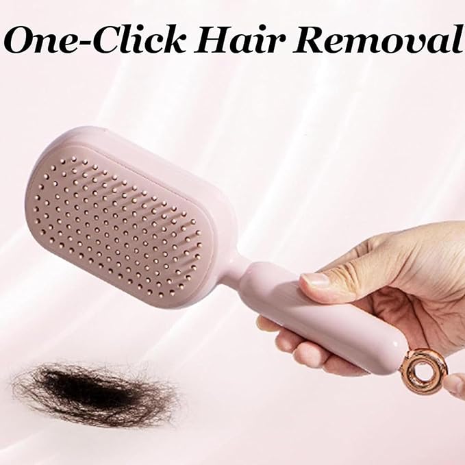 Retractable Cushion Massage Comb, Anti-Static Scalp Massager Tool, Retractable Self Cleaning Hair Brush for Women, Ergonomic Handle Hair Comb for All Types of Hairs and Wigs (Pink+White)