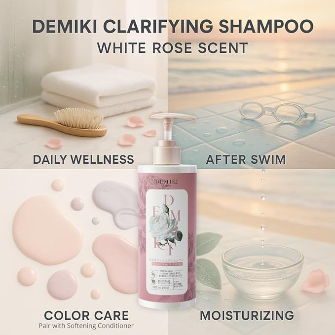 DEMIKI Shampoo for Women,Japanese Shampoo for Oily Hair, Keratin Care,Organic Rose Scent, Pink, Clarifying, Moisturizing, Anti Dandruff, Volumizing Hair Care, Sulfate Free & Paraben Free, 450ml,16oz