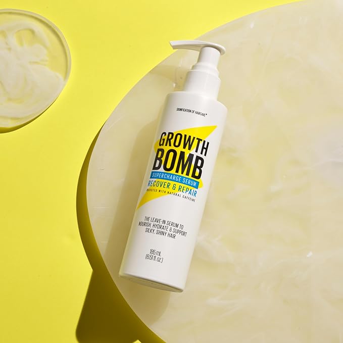 GROWTH BOMB Supercharge Serum - Anti Frizz Hair Serum, Leave in Hair Care for Curly, Wavy, Dry, Frizzy Strands, Silky Smooth Hydration & Shine for Split Ends, Treatment for Women & Men - 185 mL