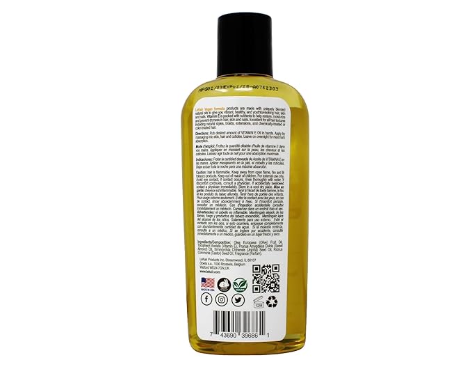 Vegan Formula Vitamin E Oil – Moisturizing and Nourishing Oil for Hair, Skin and Nails, Promotes Healthy Shine and Softness, 3.4 fl oz