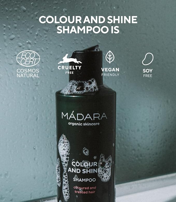 MÁDARA Organic Skincare | Colour and Shine Shampoo, 200ml – Natural shampoo for coloured hair, Helps maintain colour and lustre, Nature-inspired hair care, Vegan, COSMOS Natural certified