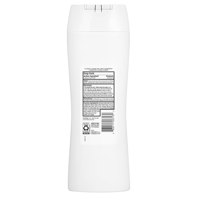 Suave Anti Dandruff 2 IN 1 Shampoo & Conditioner For Women, Classic Clean, 1% Pyrithione Zinc Dandruff Treatment, Controls Flakes, Itch & Dry Scalp, 6 Count, 12.6 FL OZ