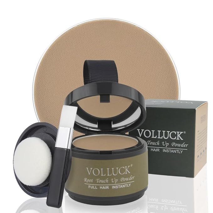 VOLLUCK Root Touch up Powder, Instant Hairline Powder for Thinning Areas and Gray Hair Coverage, Natural and Non-greasy Root Cover up for Women and Men (Light Coffee, 0.14 Ounce)