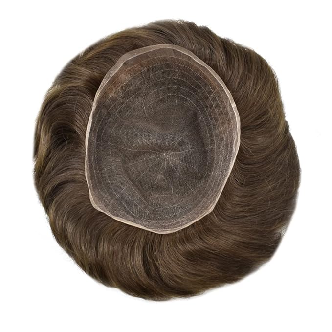 Toupee For Men Real Human Hair System Full Swiss Lace Lace Hair Piece For Mens Toupee Hair System Bleached Knots 8x10 120% Medium light density 3# DARK BROWN