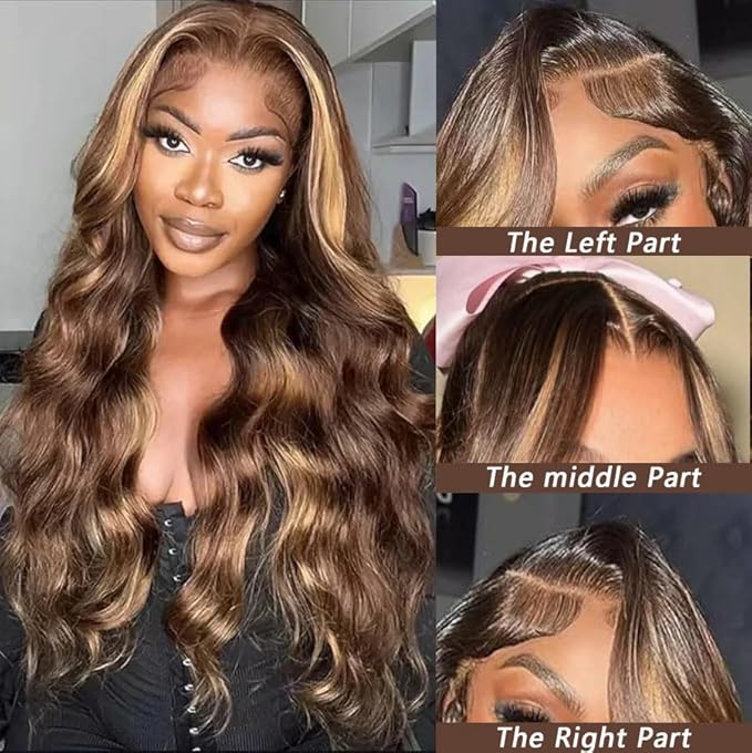 Body Wave Wig 13x6 HD Lace Front Wigs Human Hair Pre Plucked 220 Density Honey Blonde Lace Front Wig Ombre Highlight Wig P4/27 Colored for Women Human Hair Wig 26 Inch