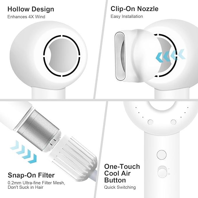 160000 RPM High Speed Hair Dryer, Brushless Motor 500 Million Negative Ionic Blow Dryer, Travel Fast Drying Hairdryer, Low Noise, Lightweight, Blowdryer with Nozzle, Home Use,White