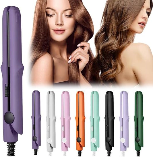 2-in-1 Mini Curling Wand Flat Iron Hair Straightener, 2026 New Mini Flat Iron Straightener for All Hair-Types, Small Curling Iron, Portable Hair-Tool for Travel (Purple)