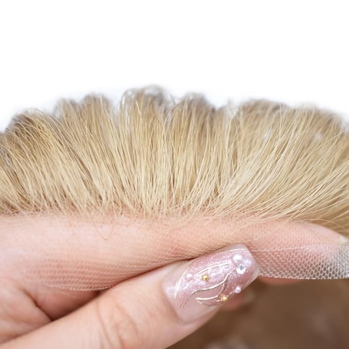 Toupee For Men Real Human Hair System Full Swiss Lace Mens Toupee Lace Hair Piece For Men Hair System Bleached Knots 8x10-80% light density20# LIGHT ASH BLONDE