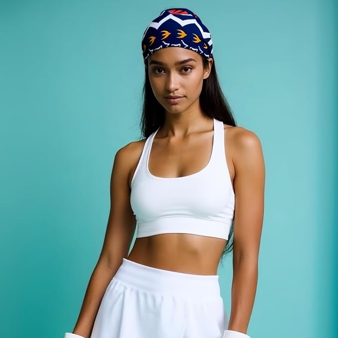 1 Pack Boho Headbands Stretch Paisley Print Bandana Headband Criss Cross Hair Bands Knotted Head Wrap Yoga Daily for Women and Girls (Navy Red)