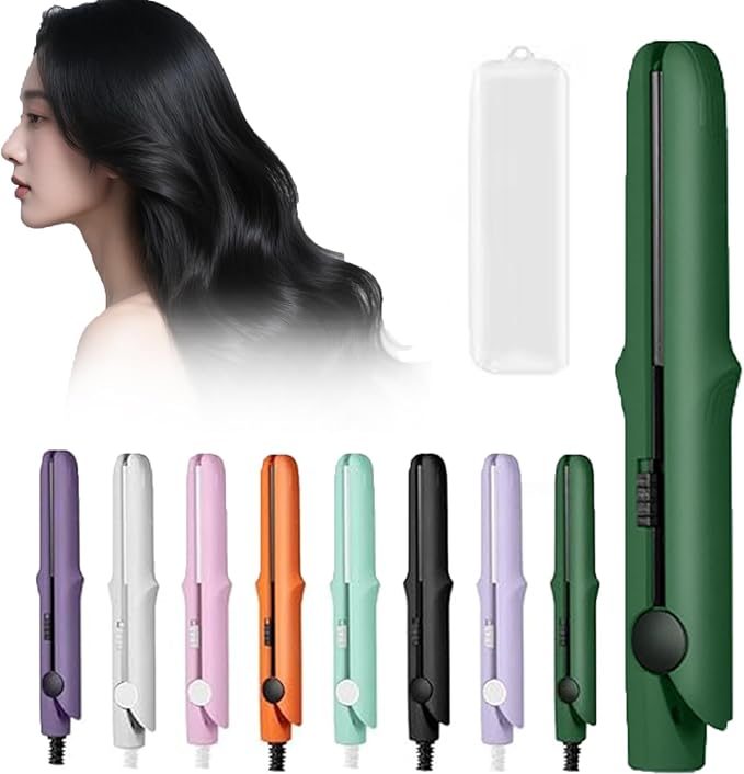 2 in 1 Mini Curling Iron, Hair Straightener, Dual Purpose Travel Curling Wand for All Hair Types Including Short & Long Hair, Portable Styling Tool with Constant Temperature (British Green)