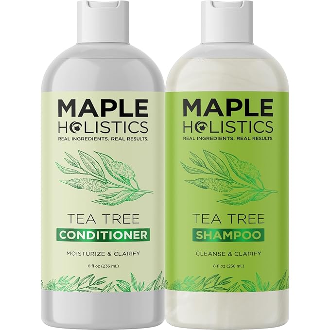 Tea Tree Shampoo and Conditioner Set - Sulfate Free Clarifying Shampoo and Conditioner for Oily Hair & Scalp Care with Australian Tea Tree Oil - Complete Dry Scalp Treatment for Build Up (8 Fl Oz)