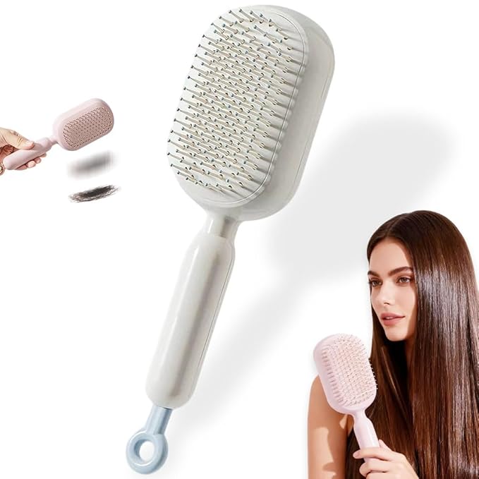Retractable Cushion Massage Comb Brush, 2026 New Self Cleaning Hair Brush, Anti Static Massage Comb Air Cushion Comb for Women (White, 1pcs)