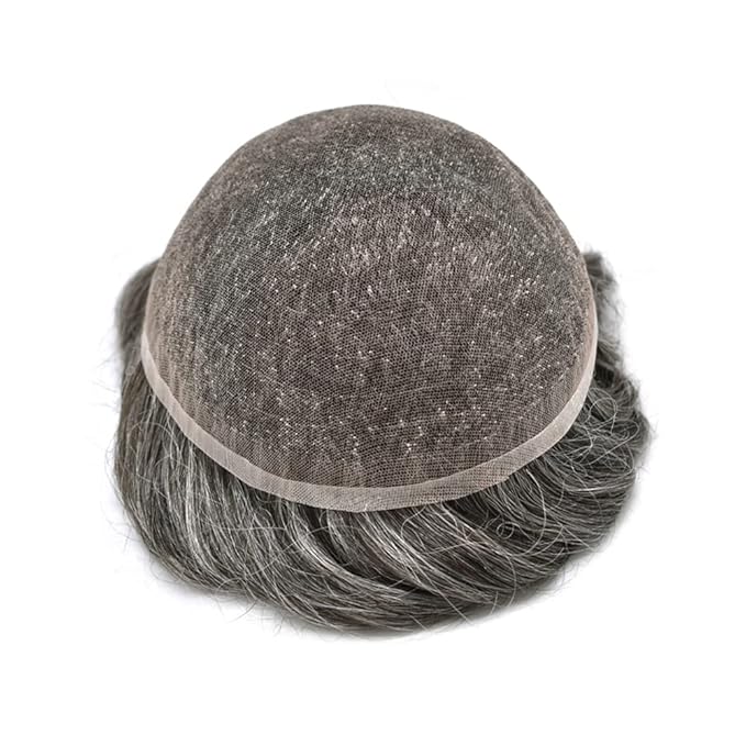 Toupee For Men Real Human Hair System Full Swiss Lace Mens Toupee Lace Hair Piece For Men Hair System Bleached Knots 8x10-90% light density#250 2# DARKEST BROWN+50% GREY