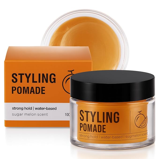 Water-Based Pomade for Men, Strong Flexible Hold, Natural Shine, Non-Greasy | Restyleable | Hair Pomade For Pompadour, Side Part, Slick Back | 3.53 Oz Sugar Melon Scent