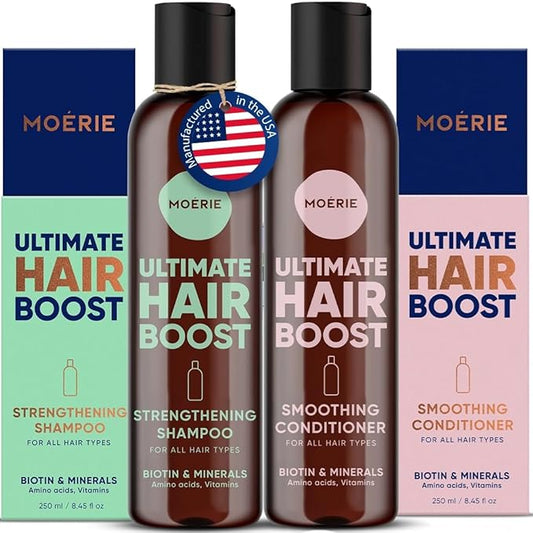 Moerie Volumizing Shampoo and Conditioner for Hair Loss - Thickening Products with Ingredients of Natural Origin - Over 100 Active Ingredients for Thick, Long, Luscious Hair, 2 X 8.45 Fl Oz