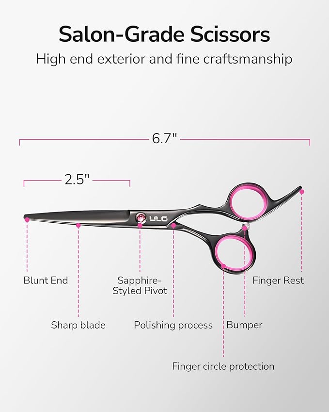 ULG Hair Cutting Scissors, Professional Hair Scissors 6.5 inch Right-Hand Razor Edge Barber Shears Salon Hair Cutting Shears Made of Japanese Stainless Steel, Hand Sharpened Black