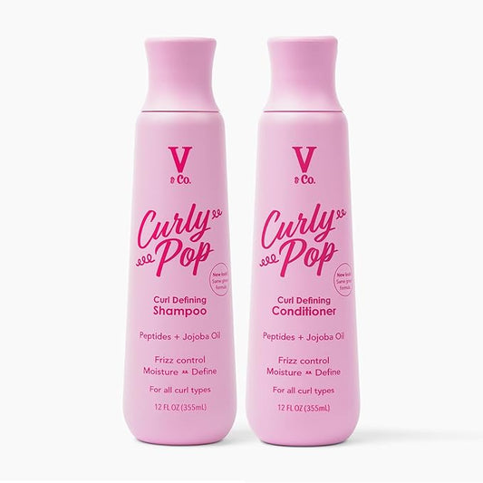 V&Co. Beauty Curly Hair Shampoo & Conditioner Set (12 Oz. Each) with Peptide Technology, Enhances Curl Definition, Sulfate Free Conditioner and Shampoo for Naturally Curly Hair, Gentle, Color Safe