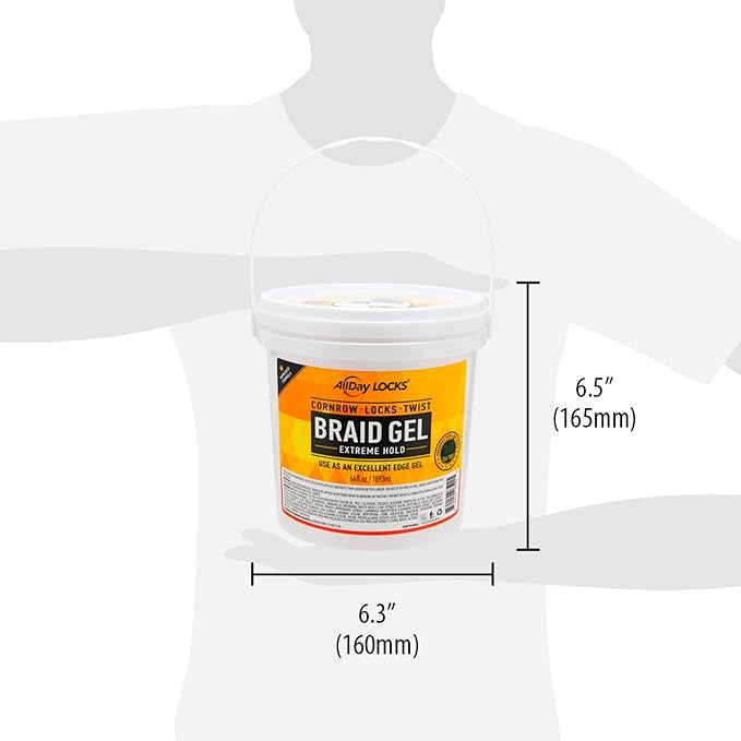 AllDay Locks Braid Gel (Bucket) | Extreme Hold, High Shine | Frizz & Flake-Free Edge Control | Tea Tree, Lavender, Peppermint Oil | Slick & Style Braids, Locks, Twists, Cornrows | 64 oz