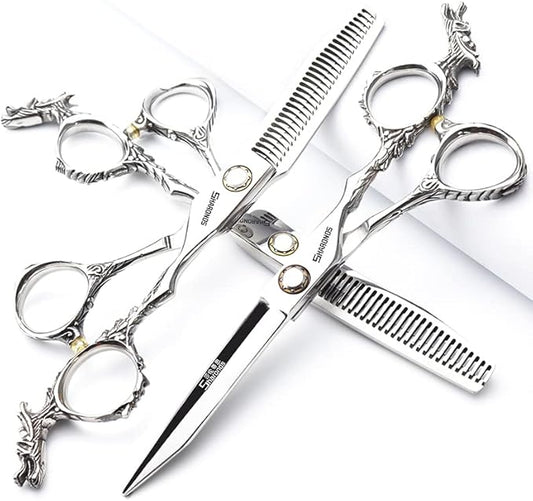 Sharonds 6/7 inch Professional Hair Cutting Scissors Set Hair Cutting Scissors Thinning Teeth Shears Set,Sliver Scissors,Barber,Salon,Hairdressing Scissors Kit,Japanese 440C Scissors (6-inch 3pc-A)