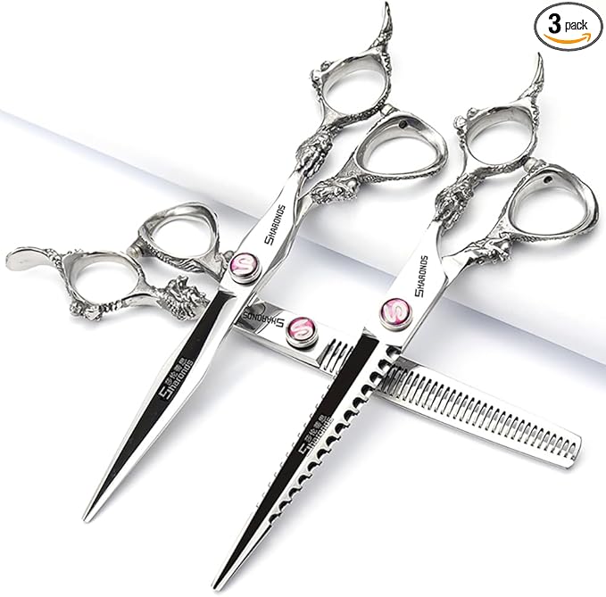 SHARONDS Hair Cutting Scissors Hairdressing Scissors Thinning Scissor Professional Barber Salon Home Shear For Men Women (7-inch 3pc)