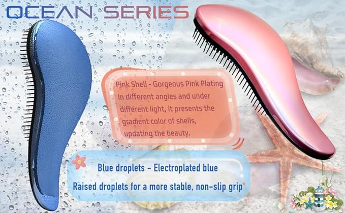 WYNK Hair Brush Detangler for Adults & Kids，Detangling Comb Hair Styling Tools & Appliances for Natural/Wavy/Curly/Coily/Wet/Dry/Oil/Thick/Straight/Long Hair(2Pack Blue Drops & Gradient Shell)