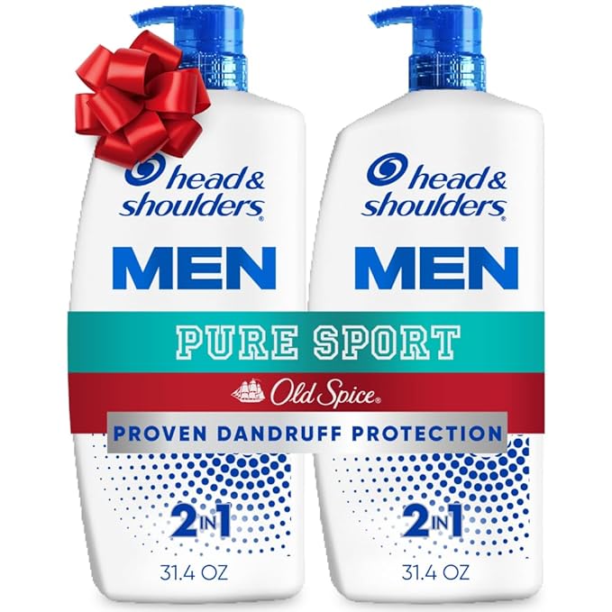 Head & Shoulders Anti-Dandruff Shampoo and Conditioner, Old Spice Pure Sport Men's 2-in-1 Twin Pack, 1% Pyrithione Zinc, Dandruff Shampoo for Men, 31.4 fl oz Each