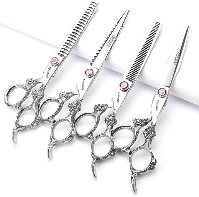 Sharonds 6/7 inch Professional Hair Cutting Scissors Set Hair Cutting Scissors Thinning Teeth Shears Set,Sliver Scissors,Barber,Salon,Hairdressing Scissors Kit,Japanese 440C Scissors (7-inch 4pc)