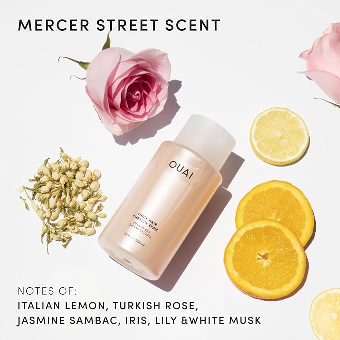 OUAI Thick Shampoo - Moisturizing Shampoo with Keratin, Marshmallow Root, Shea Butter, Avocado Oil for Thick Hair - Strengthens & Hydrates Strands - Paraben, Phthalate & Sulfate Free (10 Fl Oz)