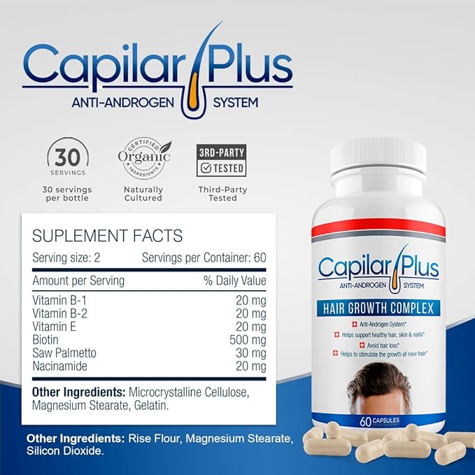 | Capilar Plus with Anti-Androgen System | Hair Growth Supplement | Hair Loss Treatment | Healthy Skin, Hair & Nails - Count 60 (2)