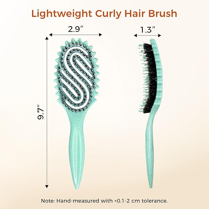 Curly Hair Brush, Curl Defining Brush with Soft Boar Bristles for Combing, Shaping, and Styling Curly Hair Suitable for All Women and Men with Wet & Dry Hair(Green)