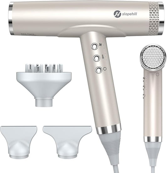 slopehill Professional Hair Dryer with Diffuser, Ionic Hair Dryer,Lightweight Compact Powerful & Fast Salon Blow Dryer with High Speed Brushless Motor, Travel Hairdryer, Women & Men (Ceramic, Stone)