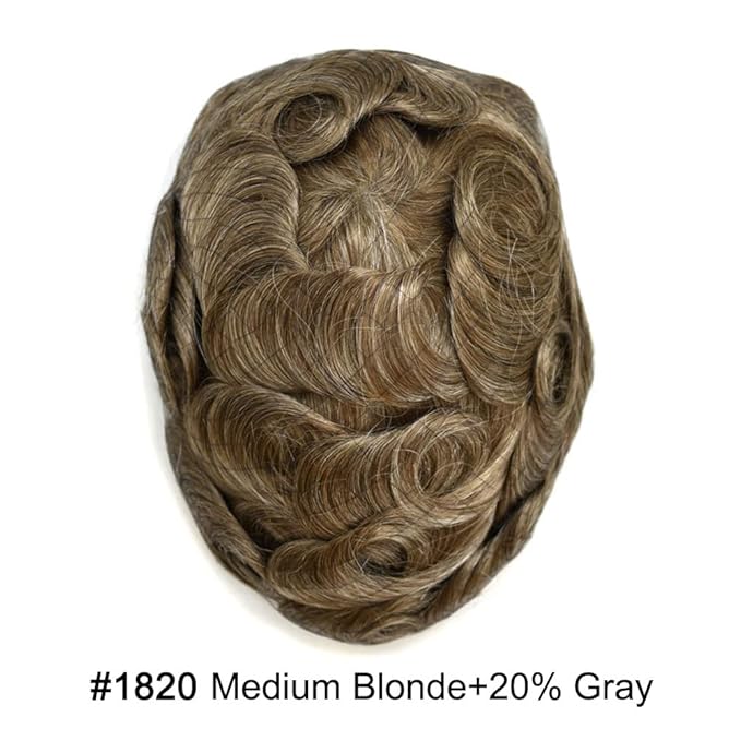 Toupee For Men Real Human Hair System For Men Full Swiss Lace Mens Toupee Lace Hair Piece For Men Hair System Bleached Knots 8x10 120%Medium light density #1820 18# MEDIUM BLONDE+20%GREY