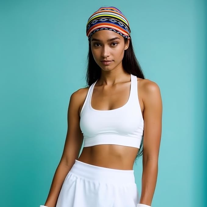 1 Pack Boho Headbands Stretch Paisley Print Bandana Headband Criss Cross Hair Bands Knotted Head Wrap Yoga Daily for Women and Girls (Terracotta Striped)