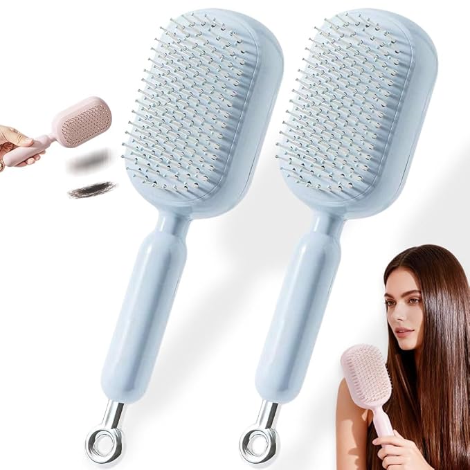 Retractable Cushion Massage Comb Brush, 2026 New Self Cleaning Hair Brush, Anti Static Massage Comb Air Cushion Comb for Women (Blue, 2pcs)